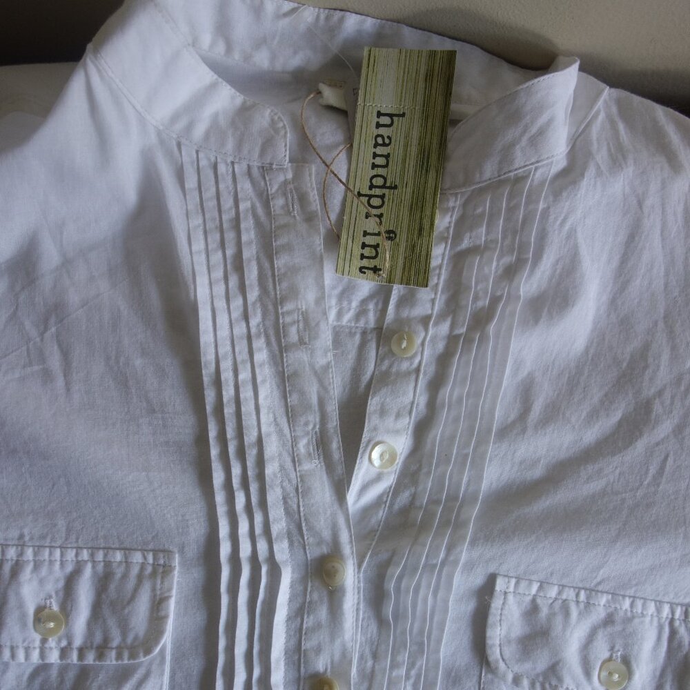 HANDPRINT HAND PRINT India Fair Trade White Cotton Long Sleeve Blouse Shirt XL